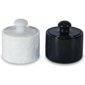 Handmade Marble Salt Cellar Set  2-Piece Premium Salt & Spice Storage with Mushroom Lid  3-Inch Dish for Salt, Pepper, Herbs  Ideal for Countertop (Black/White)
