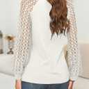 EVALESS Womens Long Sleeve Shirts Lace Tops Business Casual Spring Fashion Outfits Clothes (White)