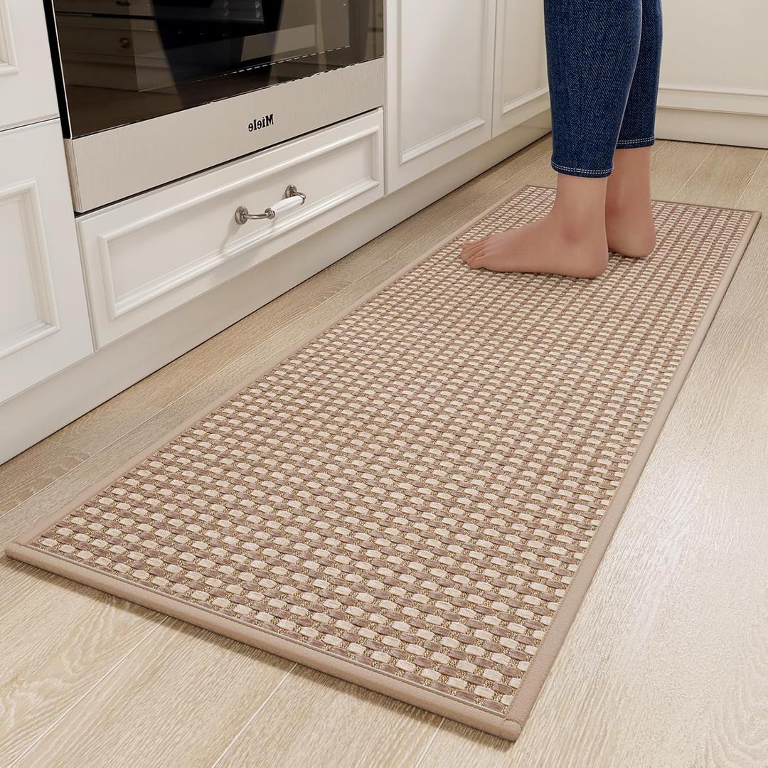 YDKGL Kitchen Rugs Non Slip Washable, Rubber Backing Soft Chenille Braided Kitchen Mats for Floor, Super Absorbent Kitchen Runner Rug Standing Mat Sink Mat, Easy to Clean, Brown 17"x47"