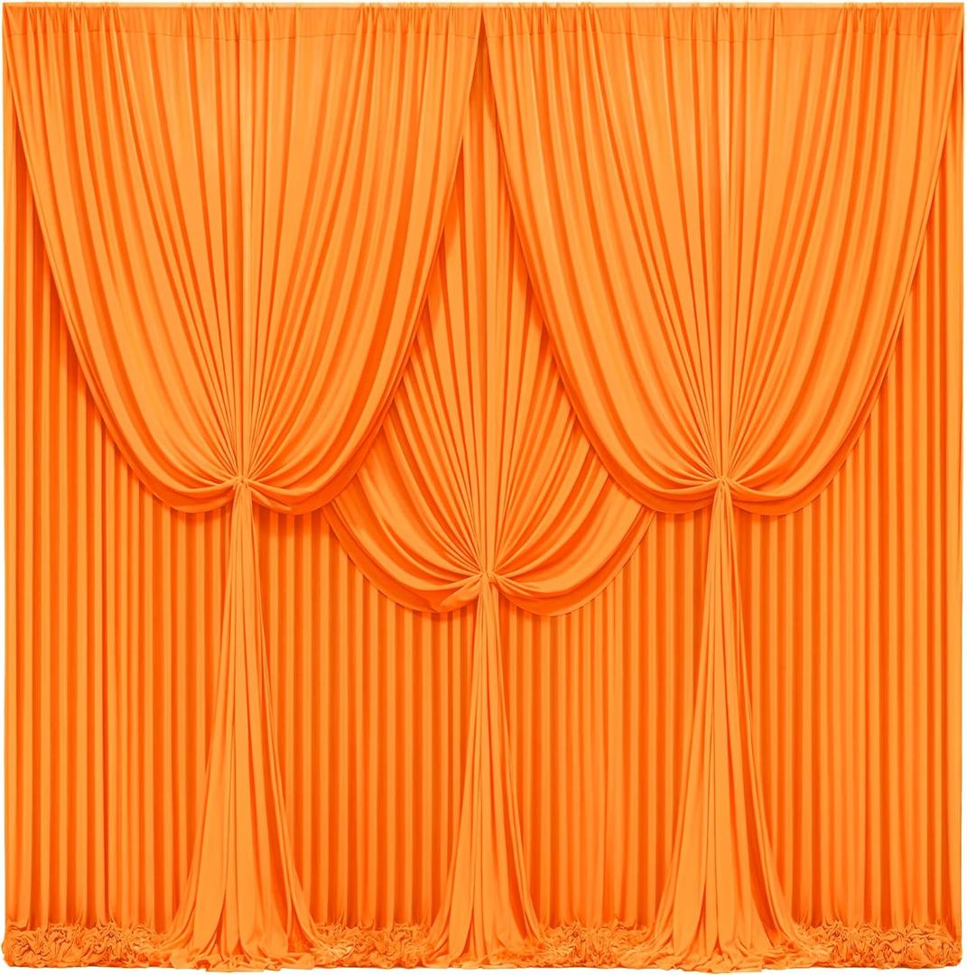 24x10FT Orange Backdrop Curtains for Wedding Parties, Wrinkle Free Polyester Photography Backdrop Drapes for Wedding Baby Shower Birthday Parties Stage Background Stand Decorations 4x10ft,6 Panels