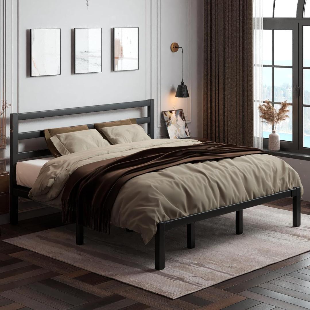 King Size Bed Frame, Heavy Duty Platform Bed Frame with Strong Metal Foundation,Under Bed Storage,Mattress Foundation,No Box Spring Required,Easy Assembly, Black