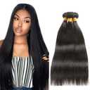 #1B Black Bundles Human Hair Straight Bundles 16 16 16 Inch Unprocessed Brazilian Virgin Remy Hair 3 Bundle Natural Black Straight Human Hair Extensions 50 Gram Per Bundle
