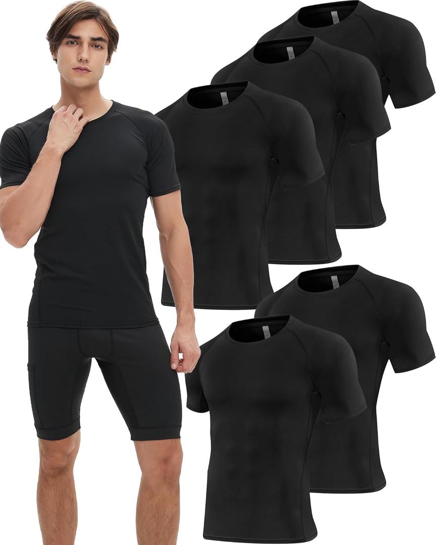 5 Pack Compression Shirt for Men Compression Shirts Short Sleeve Cool Dry Athletic Workout Base Layer Undershirt Tops (3X-Large-4X-Large)