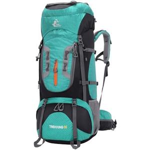 Bseash 80L Waterproof Hiking Camping Backpack with Rain Cover, Lightweight Outdoor Sport Travel Daypack for Climbing Touring (Lake Green)