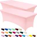 Utopia Kitchen Spandex Tablecloth 2 Pack [8FT, Pink] Tight, Fitted, Washable and Wrinkle Resistant Stretch Table Cloth Rectangle Cover for Trade Show, Weddings & Parties [96Lx30Wx30H Inch]