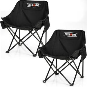 Overmont Pre-Assembled Portable Folding Camping Chair - Lightweight Camp Chair with Side Pocket, Foldable Chair for Outdoor Hiking Beach Travel with Carrying Bag, Supports up to 300LBs 2 pcs (2pcs)