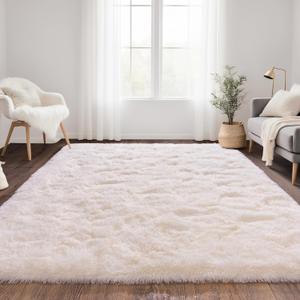 White Fluffy Rug for Bedroom 4x5.9 ft - Ultra Soft & Non Slip Shaggy Area Rug, Comfy Durable Carpet for Living Room Kids Room Teens Dorm Home Decor, 1.7'' Thick Indoor Plush Carpets (4x6 feet)