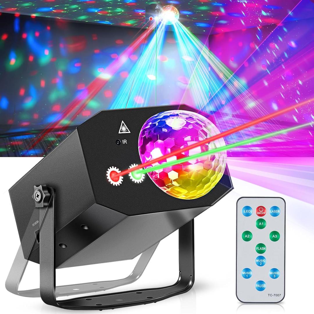 DJ Laser Party Lights, Disco Light with RGB Strobe Light Show, Music Sound Activated/Remote Control for DJ Parties Stage Karaoke Club Home Birthday