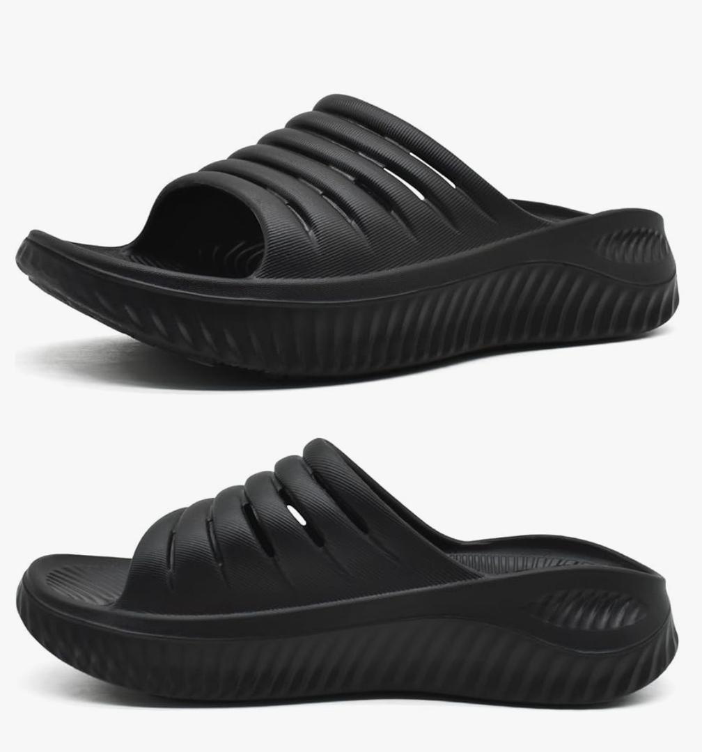 KuaiLu Womens Recovery Sandals With Comfortable Plantar Fasciitis Support,Ladies Orthotic Open Toe Sport Slides Thick Cushion Reduces Stress on Feet,Joints & Back Post-Exercise, Size 9