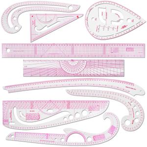 9 Pcs Clear Metric Sewing Ruler Set French Curve Pattern Making Ruler Kit for Knitting Tailors Crafting Dress Designers Sewing Beginner Supplies (9 Pcs - B)