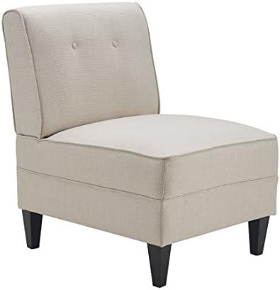 Serta Copenhagen Accent Chair Button Tufted Backrest, Sinuous Spring Seat Cushion, Rubberwood Legs, Upholstery for Living Room, Bedroom and Small Spaces, Polyester Woven Fabric, Modern Cream