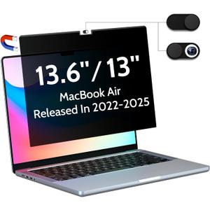 Magnetic Privacy Screen for Macbook Air 13.6/13 Inch (2022-2025, M2, M3, M4), Removable Matte Anti Glare Blue Light Protector Private Security Filter for 13.6inch Mac Laptop Computer (MacBook Air 13.6 Inch(2022-2025))