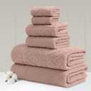 Modern Threads 6 Piece Cotton Bath Towel Set Ultra Soft 550 GSM Towels Bathroom Set with Hand Towels and Washcloths Geometric (Blush)
