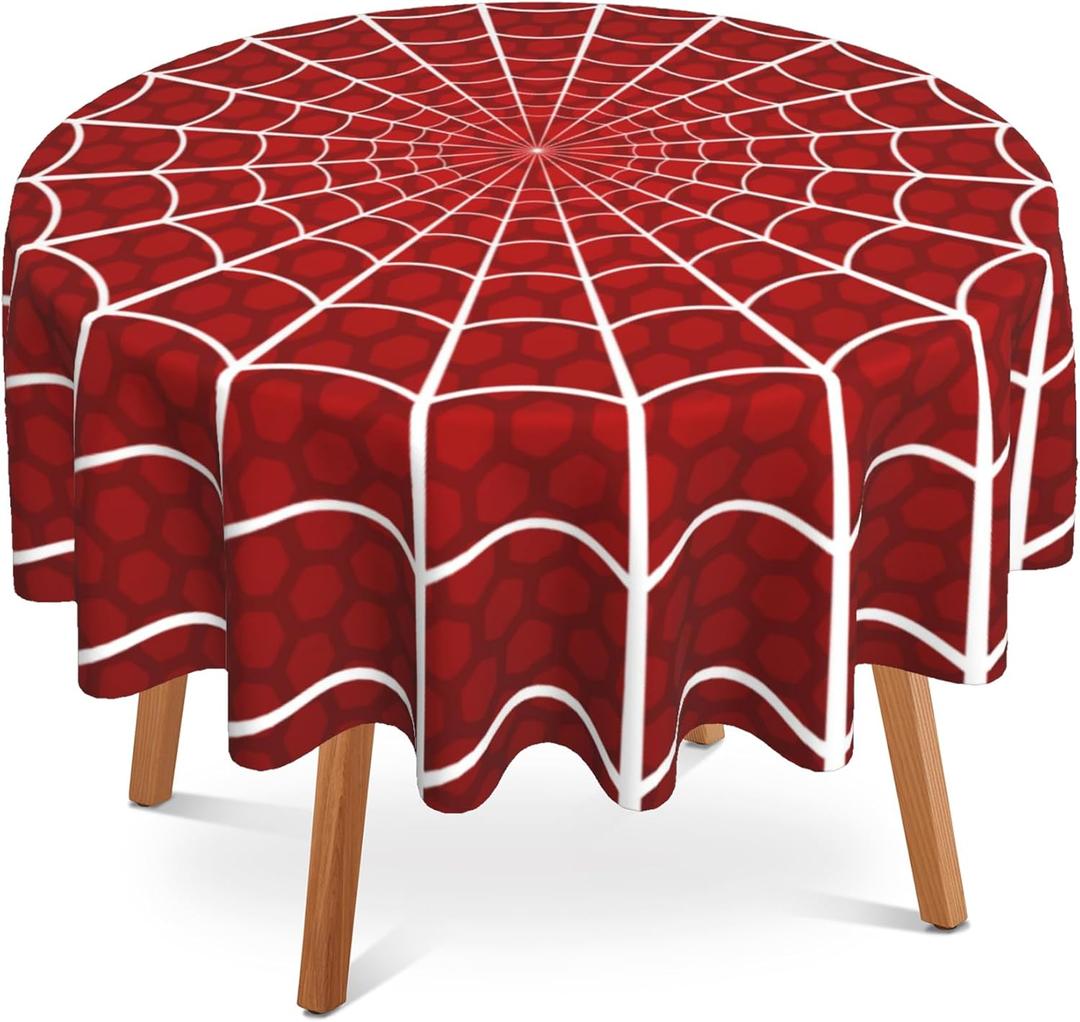 Spider Web Red Round Tablecloth 60 inch,Red Cobweb Circle Table Cover Stain Resistance Water Repellent Wrinkle-Free Table Cloth for Home Kitchen Dining Party Patio Indoor Outdoor
