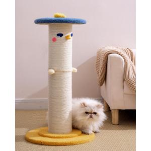 Cute Cat Scratching Post, 31 inch Very Tall Thicker Scratch Post w/Perch Bed, Full Strectch for Indoor Cats, Adult/Kitten/Kitty Sisal Rope Scratcher, Large Play Toy Stand, Adjustable Height Furniture
