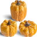 winemana Pumpkins Fall Decorations for Home & Thanksgiving- Set of 3 Artificial Pumpkin Centerpiece for Table Runner, Office, Indoor Mantel & Porch, Autumn Harvest Decor (Yellow)