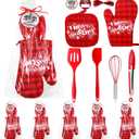 Funnymoom 42 Pcs Christmas Baking Set Merry Christmas Oven Mitt and Pot Holders Bulk 10 Inch Red Mini Kitchen Utensil, Christmas Cooking Gift for Xmas Baking Appreciation Gift