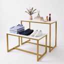 Set of 2 Nesting Rectangular Retail Display Tables with Gold Iron Frame and White Wood Board, Stacking Structure for Merchandise Exhibits, Weddings, and Party Decor, 39.37x15.75" and 31.5x15.75"