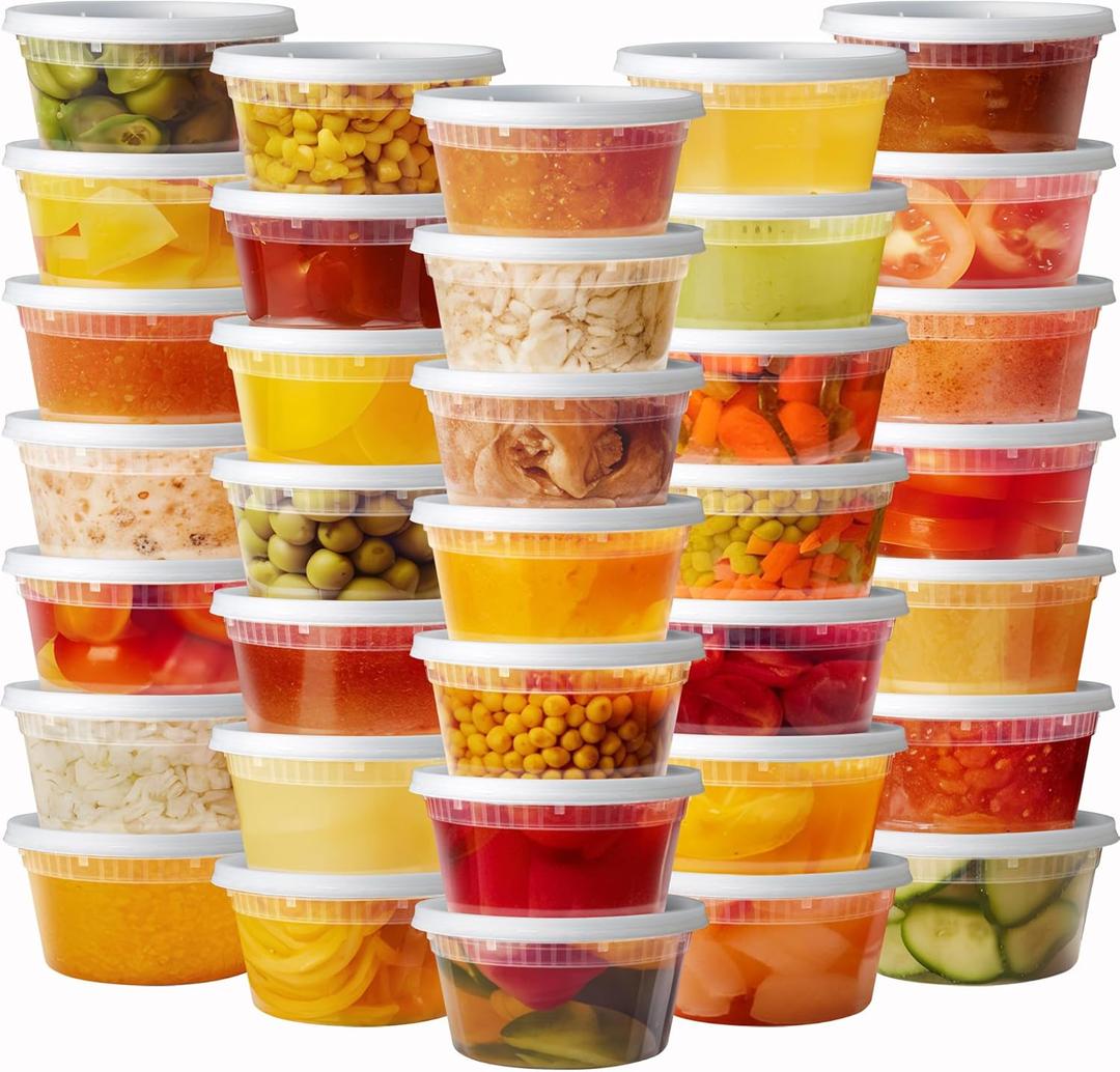Pantry Value [12 oz. - 48 Count Plastic Food Storage Deli Containers with Lids - Perfect for Storing Soups, Sauces, and Snacks