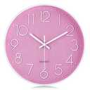 Lafocuse 12 Inch Pink Wall Clock Battery Operated for Kitchen Living Room, Silent Kids Analog Clock for Girls Bedroom, Pink Home Décor