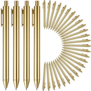 Sayglossy 30 Pcs Gold Slim Ballpoint Pens Bulk Golden Retractable Black Ink Medium Point (0.5mm) Plastic Writing Ballpoint Pen for Wedding Guest Bridal Shower Party Favors Office (Gold)