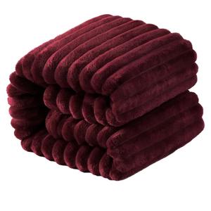 NTBAY Flannel Fuzzy Toddler Blanket, Fluffy Warm and Lightweight Reversible Stripes Design Baby Plush Blanket, 30x40 Inches, WineRed