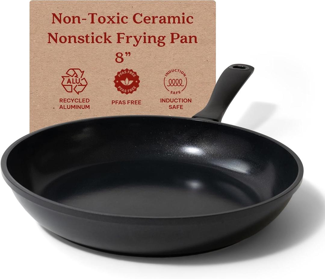 Alva Energy 8" Premium Ceramic Nonstick Frying Pan - PFAS/PTFE-Free Non-Toxic - Fast Even Heating - Stay-Cool Handle - Lightweight & Dishwasher & Induction Safe - Back