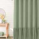 Awellife Sage Green Farmhouse Shower Curtain with A Ruffle Hem Linen Blend Shower Curtain for Bathroom Nature (72"W x 72"L)