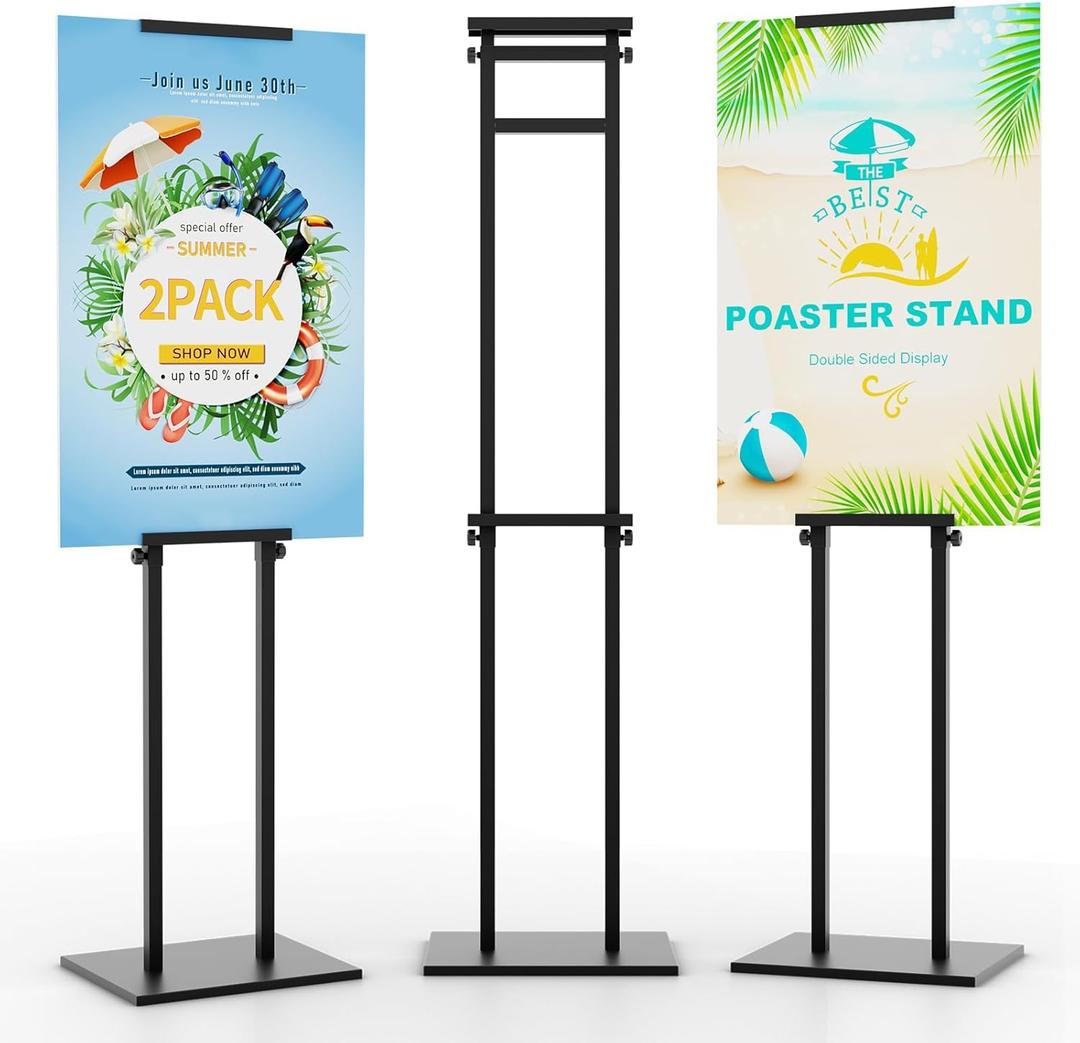 Poster Stand for Display, Sign Holder Floor Stand, Double Sided Banner Stand with Non-Slip Base, Metal Heavy Duty 75 Height Adjustable Standing Sign Holder for Board Foam 2 Pack