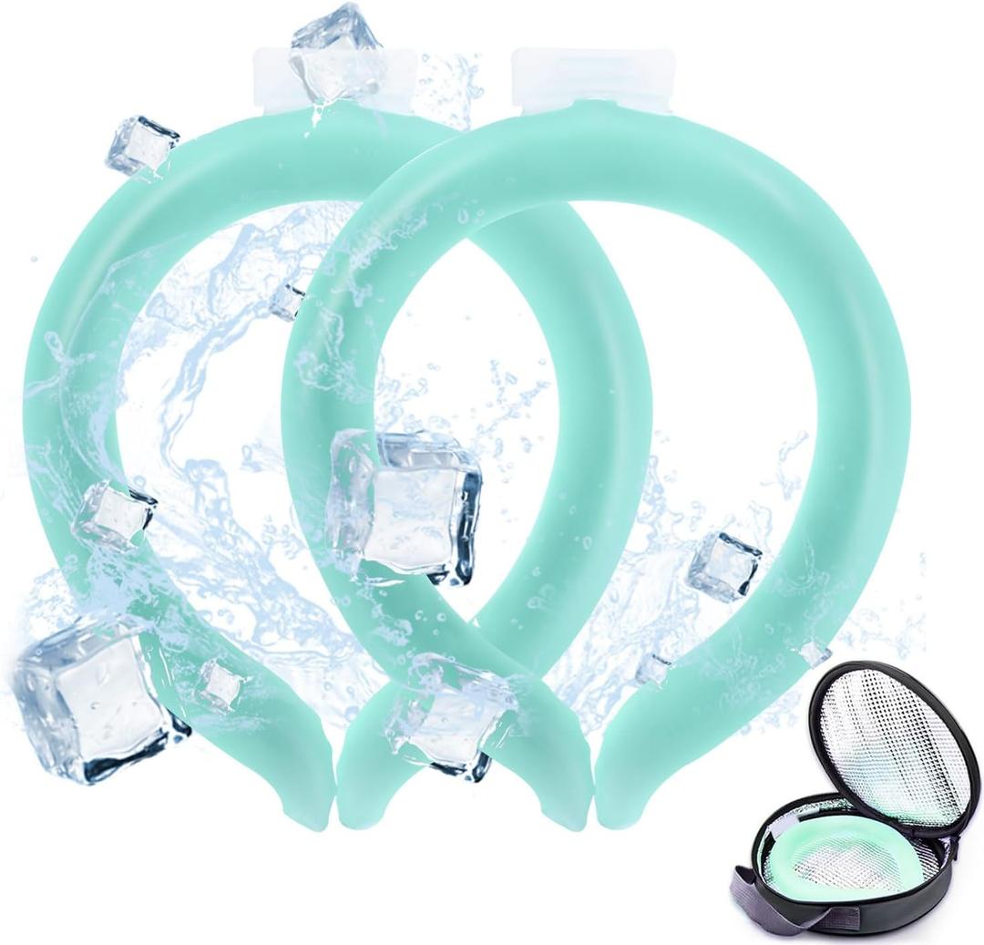 2PCS Neck Cooling Tube with Cold Insulated Bag,Reusable Ice Neck Cool Wearable Body Cooling Products for Summer Heat (Green*2)