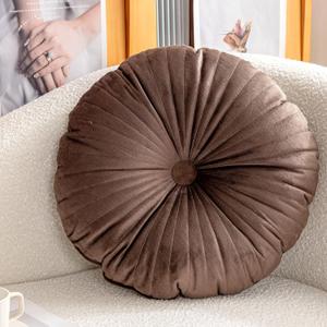 MOJUN Round Throw Pillow, 17.7" Velvet Round Pumpkin Pillow Meditation Pillow Floor Cushion for Sofa Yoga Living Room Tatami Sitting Chair Pads Window Balcony Decoration Pillows, Brown