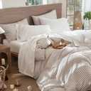 MooMee Bedding Sheet Set 100% Washed Cotton Linen Like Textured Breathable Durable Soft Comfy (Solid Off White, Queen)