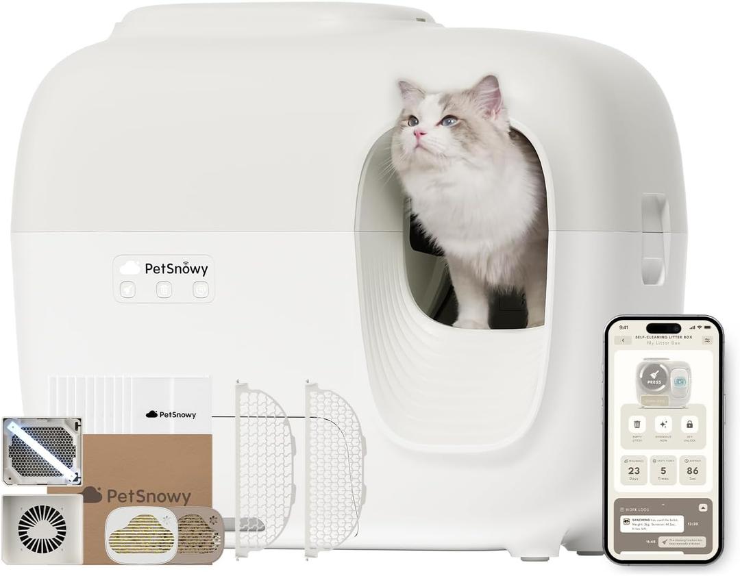 PetSnowy Self-Cleaning Automatic Cat Litter Box with Odor Control TiO2 System, Robot Litter Box with Auto-Packing, App Control, Large Cats & Multiple Cats (2026 Premium Version) (Cream)