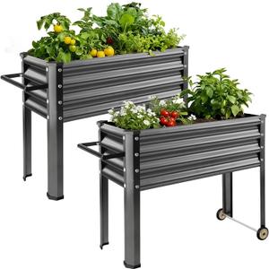 Land Guard 2 Pack Galvanized Raised Garden Bed with Legs & Wheels, 361232in Metal Elevated Raised Planter Box for Backyard, Patio, Balcony, 300lb Capacity, Dark Grey