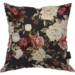 Beabes Roses Throw Pillow Covers, Vintage Blossom Red White Rose Flowers Accent Pillow Case Cushion Cover for Bedroom/Livingroom/Sofa/Farm House Cotton Linen Pillowcases 18" x 18"