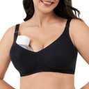 Wireless Hands-Free Pumping Bra, Adjustable with Extendable Straps and Hook Extender, Comfort Sleep Pumping & Nursing Bra (Black, XXXL)