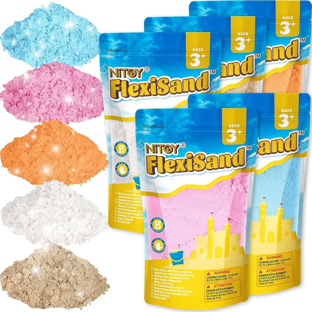 FlexiSand 11 Lbs Moldable Self-Sticking Sand,Never Dries Out-Fun for 3 Years and up Kids Bulk Refill for Sensory Sand Box Toys,Ideal for Shaping, Squeezing, Scooping and Rolling(5 Light Colors)