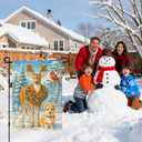 2 x IVN Christmas Animal Friends Garden Flag Yard Flag for Outside 12 x 18 Inch Double Sided Burlap Snow Reindeer Dog Bunny Banner for Patio Lawn Home Outdoor Decoration