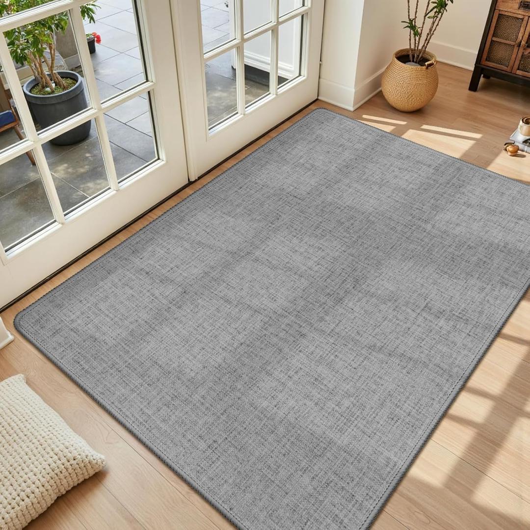 LEKEEPGO Ultra Thin Indoor Door Mat 36"x59", Low-Profile Door Mat Indoor Entrance, Non Slip Rubber Backing Inside Doormat Washable Welcome Front Entryway Dirt Trapper Entry Mat, Grey