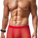 Avidlove Mens Underwear Trunk Breathable Mesh Boxer Briefs Sexy Lingerie Boxer Shorts for Men (Medium, Red)