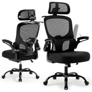330Lbs Ergonomic Office Chair with 3D Headrest, Home Office Desk Chairs with Adjustable Lumbar Support,Flip-up Armrests, Thickened Cushion Breathable Mesh Design for Long-time Sitting