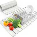 Large Stone Dish Drying Mat for Kitchen Counter, 24"(L)16"(W), Collapsible Quick Dry Stone Dish Mats, Super Absorbent Diatomaceous Earth Drying Pad for Dishes Bottles Cups, Any Countertop (White)