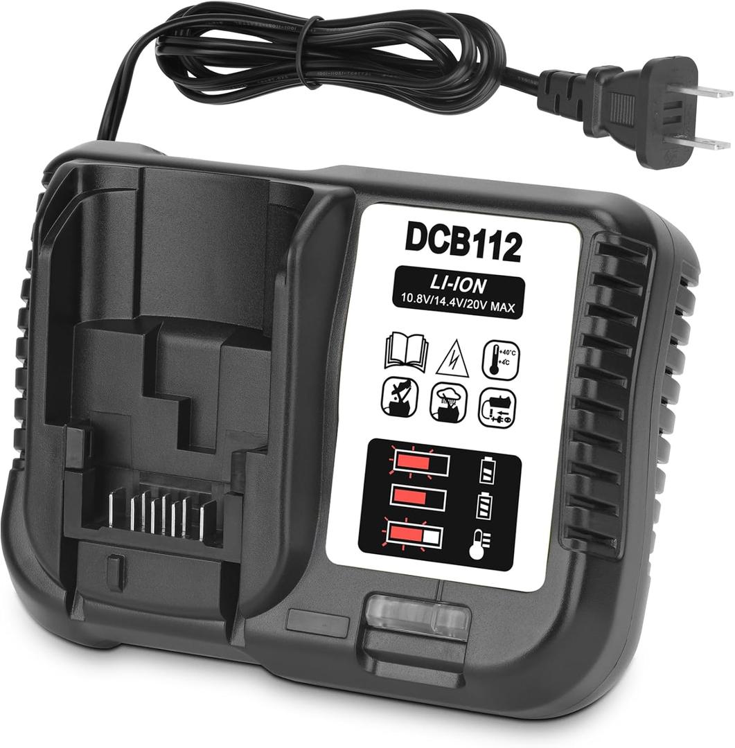 KUNLUN DCB112 20V Battery Charger for Dewalt 20 Volt MAX Lithium Battery Charger Compatible for 20V Max XR Li-ion Batteries DCB200 DCB201 DCB203 DCB204 DC206 DCB120 DCB124 DCB127