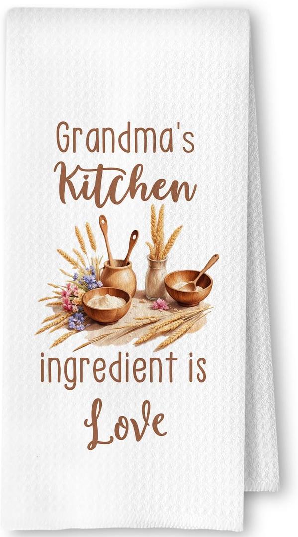 Grandmas Gifts for Grandma Kitchen Towels, Grandmother Gifts from Grandkids Dish Tea Towels for Kitchen, Grandma's Ingredient is Love Decorative Hand Towels, 16x24 Inch