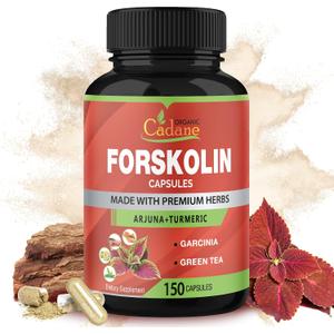 Organic Cadane Forskolin Supplement Capsules - 5in1 Concentrated with Turmeric Curcumin, Arjuna, Garcinia Cambogia, and Green Tea - 150 Capsules for 5 Months Supply