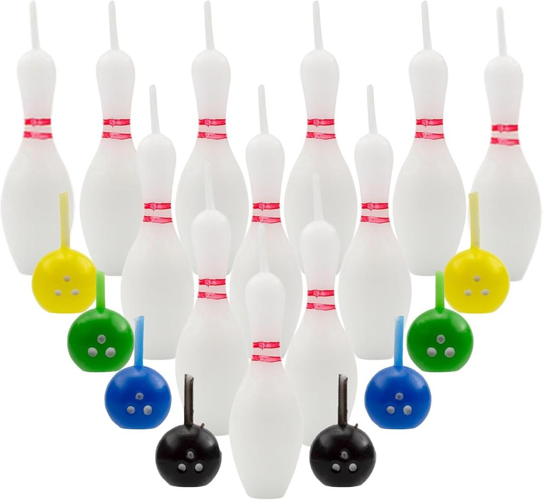 Cornucopia Bowling Cake Candle Set (20-Piece Pins and Balls Birthday Candle Set)