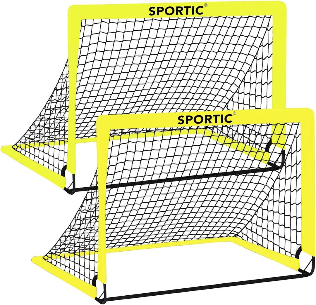 2 Pack 4' x 3' Soccer Goal Net Set, Pop Up Kids Practice Soccer Goals for Indoor and Outdoor.Portable Soccer Net with Carrying Bag & Ground Pegs, Perfect for Backyard, Field, Court (Yellow)