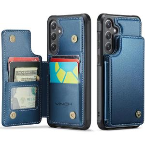 Vinich for Samsung Galaxy S24 FE Wallet Case with Card Holder, RFID Blocking Credit Slots Kickstand Shockproof Phone Cover for Women Men, Blue