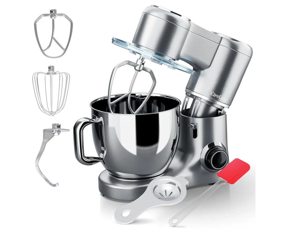 Kitchen Stand Mixer with Attachments – 6.8QT Electric Cake Mixer, 660W Copper Motor, 6-Speed Bread Dough Mixer with Bowl, Hook – Baking & Kneading Mixer, Silver