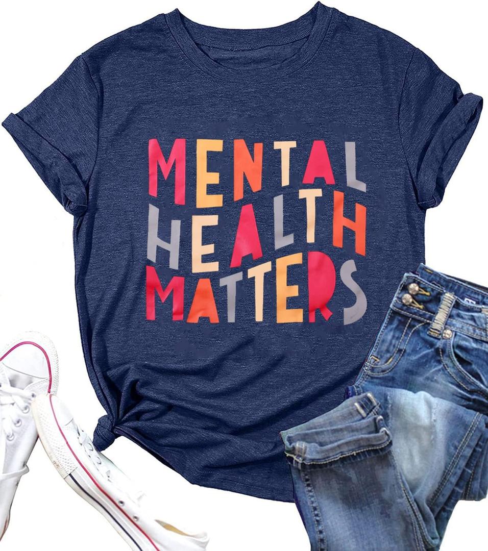 Mental Health Shirt Women Therapist Psychologist Shirts Inspirational Graphic Tees Motivational Gift Tops (L)